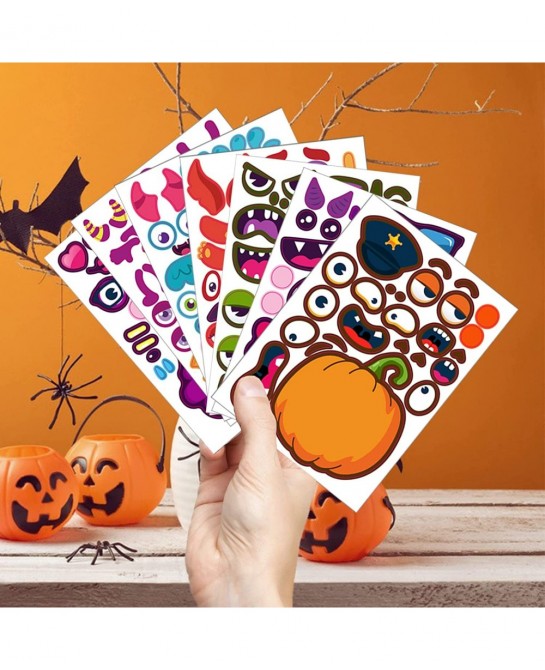 Halloween Party Favors Stickers for Kids - 28 Sheets Halloween Make Your Own Face Stickers for Kids Toddlers Halloween Activi...