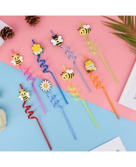 24 Reusable Bee Party Favors Straws for Bee Themed Party Supplies Goodie Gifts for Kids Birthday Party Supplies Bee Birthday ...