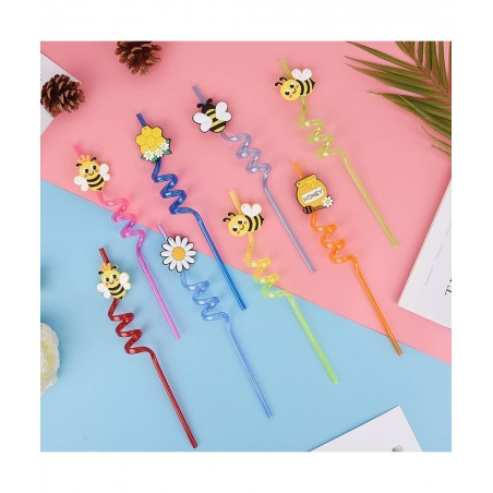 24 Reusable Bee Party Favors Straws for Bee Themed Party Supplies Goodie Gifts for Kids Birthday Party Supplies Bee Birthday ...