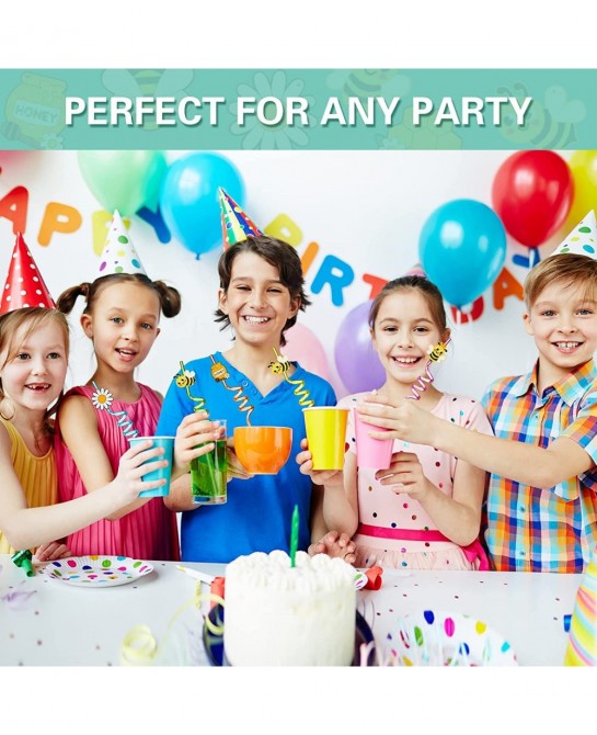 24 Reusable Bee Party Favors Straws for Bee Themed Party Supplies Goodie Gifts for Kids Birthday Party Supplies Bee Birthday ...