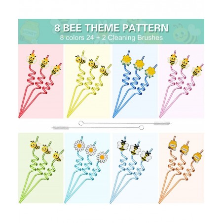 24 Reusable Bee Party Favors Straws for Bee Themed Party Supplies Goodie Gifts for Kids Birthday Party Supplies Bee Birthday ...