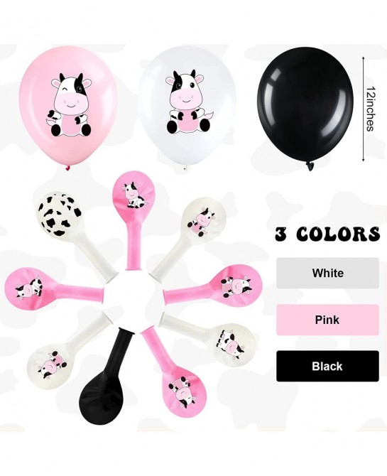 48 Pieces Cow Party Latex Balloons Decorations Pink White Black Cow Print Balloon Colorful Funny Animal Pattern Decor for Chi...