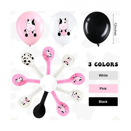 48 Pieces Cow Party Latex Balloons Decorations Pink White Black Cow Print Balloon Colorful Funny Animal Pattern Decor for Chi...