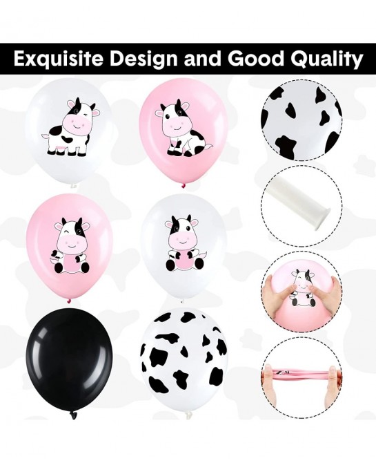 48 Pieces Cow Party Latex Balloons Decorations Pink White Black Cow Print Balloon Colorful Funny Animal Pattern Decor for Chi...