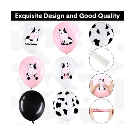 48 Pieces Cow Party Latex Balloons Decorations Pink White Black Cow Print Balloon Colorful Funny Animal Pattern Decor for Chi...