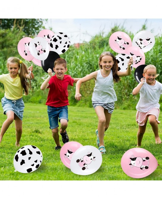 48 Pieces Cow Party Latex Balloons Decorations Pink White Black Cow Print Balloon Colorful Funny Animal Pattern Decor for Chi...