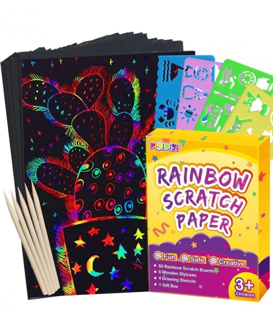 Scratch Paper Art for Kids - 60 Pcs Magic Rainbow Scratch Paper Off Set Scratch Crafts Arts Supplies Kits Pads Sheets Boards ...