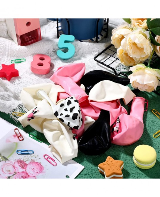 48 Pieces Cow Party Latex Balloons Decorations Pink White Black Cow Print Balloon Colorful Funny Animal Pattern Decor for Chi...