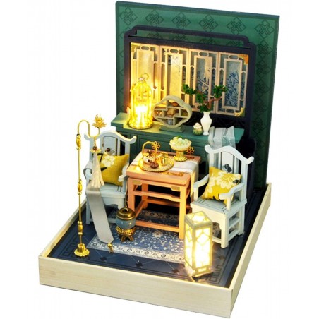 DIY Miniature and Furniture Dollhouse Kit Mini 3D Wooden Doll House Craft Model Chinese-Style with Dust Cover and LED Creativ...