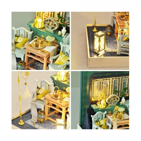DIY Miniature and Furniture Dollhouse Kit Mini 3D Wooden Doll House Craft Model Chinese-Style with Dust Cover and LED Creativ...