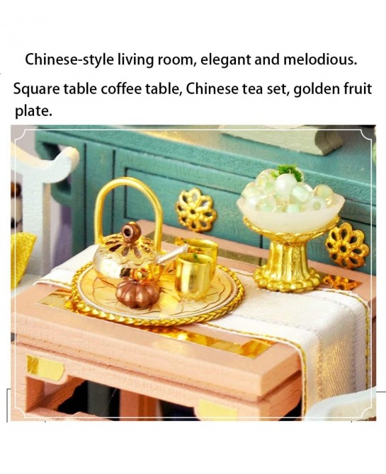 DIY Miniature and Furniture Dollhouse Kit Mini 3D Wooden Doll House Craft Model Chinese-Style with Dust Cover and LED Creativ...
