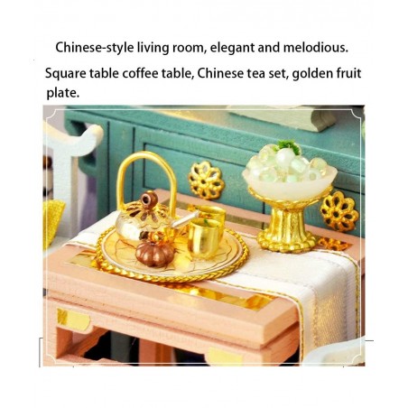 DIY Miniature and Furniture Dollhouse Kit Mini 3D Wooden Doll House Craft Model Chinese-Style with Dust Cover and LED Creativ...