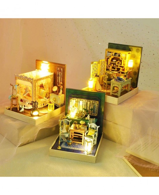 DIY Miniature and Furniture Dollhouse Kit Mini 3D Wooden Doll House Craft Model Chinese-Style with Dust Cover and LED Creativ...