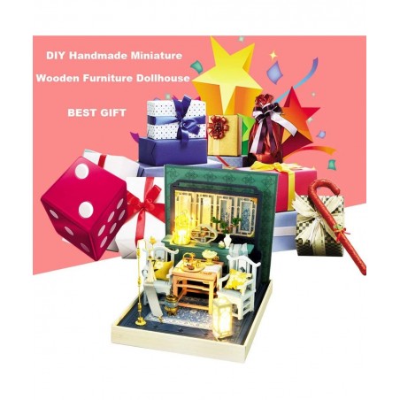 DIY Miniature and Furniture Dollhouse Kit Mini 3D Wooden Doll House Craft Model Chinese-Style with Dust Cover and LED Creativ...