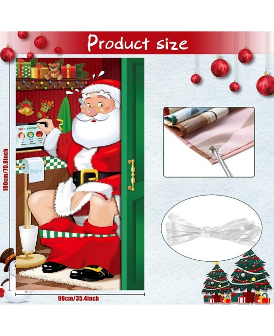 Christmas Party Decorations Funny Christmas Santa Restroom Door Cover Fabric Santa Restroom Backdrop Background Banner for Ch...