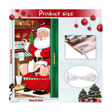 Christmas Party Decorations Funny Christmas Santa Restroom Door Cover Fabric Santa Restroom Backdrop Background Banner for Ch...