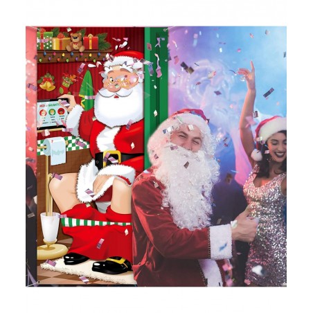 Christmas Party Decorations Funny Christmas Santa Restroom Door Cover Fabric Santa Restroom Backdrop Background Banner for Ch...