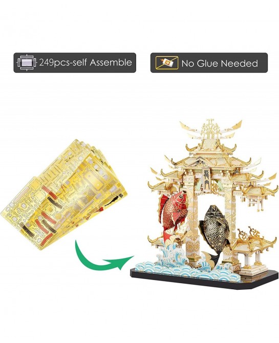 3D Metal Puzzle Model Kits Dragon Gate Carps Models Building Kit for Adults Brain Teaser DIY 3D Puzzles Learning Toys for Tee...