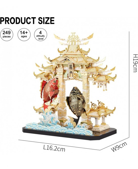 3D Metal Puzzle Model Kits Dragon Gate Carps Models Building Kit for Adults Brain Teaser DIY 3D Puzzles Learning Toys for Tee...