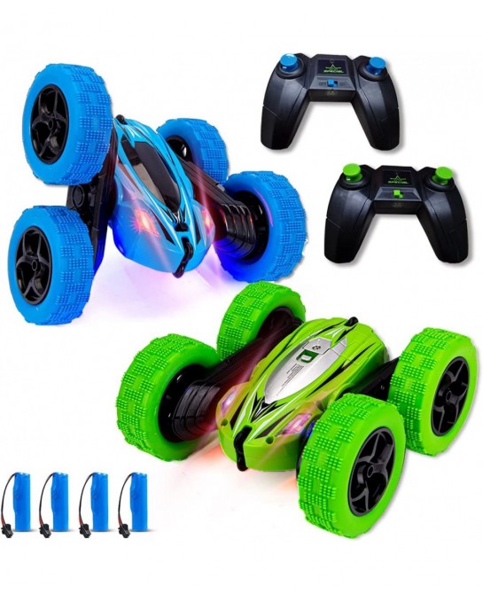 2 Pack Remote Control Car RC Stunt Cars for Boys 4WD 2.4Ghz Double Sided 360° Rotating RC Car for Kids 4 Rechargeable Battery...