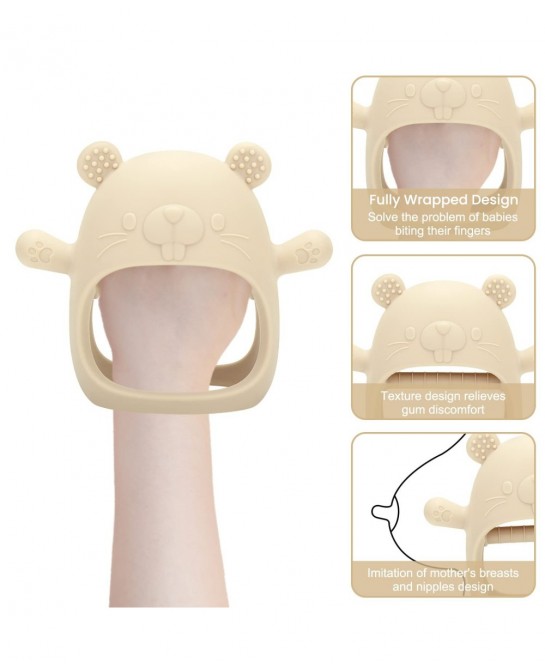 Silicone Baby Teether Toy for Infants 3+ Months Hamster Design BPA Free Anti-Drop Silicone Mitten Teething Toy for Soothing S...