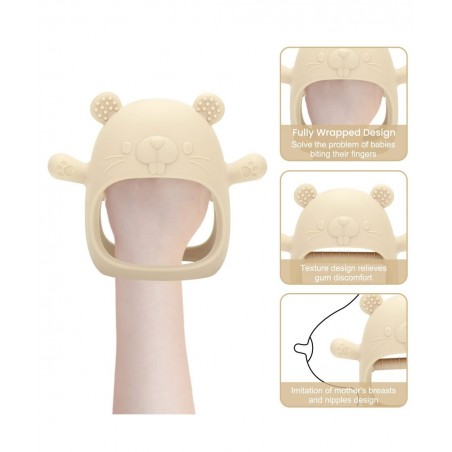 Silicone Baby Teether Toy for Infants 3+ Months Hamster Design BPA Free Anti-Drop Silicone Mitten Teething Toy for Soothing S...