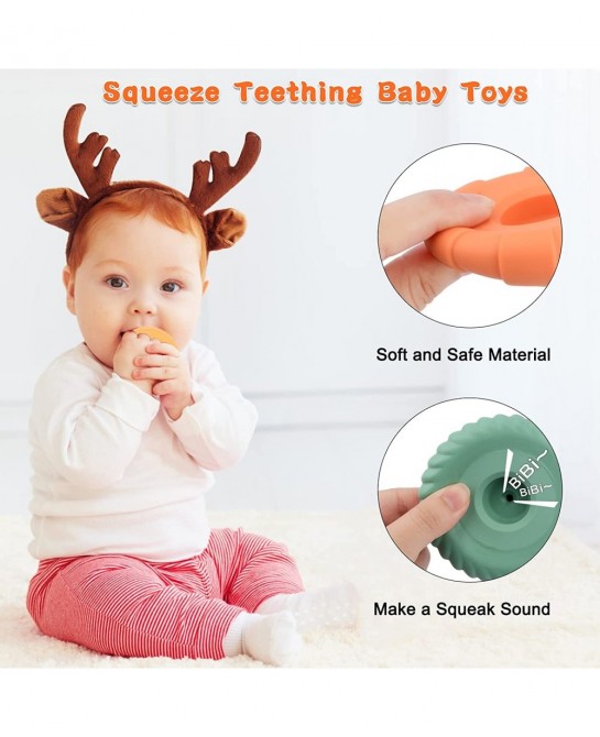 7Pcs Dinosaur Baby Stacking Toys Nesting Circle Toy Soft Building Rings Stacker & Teethers Squeeze Play with Early Educationa...