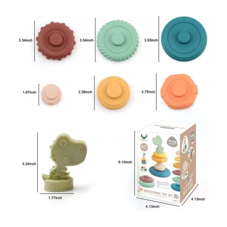 7Pcs Dinosaur Baby Stacking Toys Nesting Circle Toy Soft Building Rings Stacker & Teethers Squeeze Play with Early Educationa...