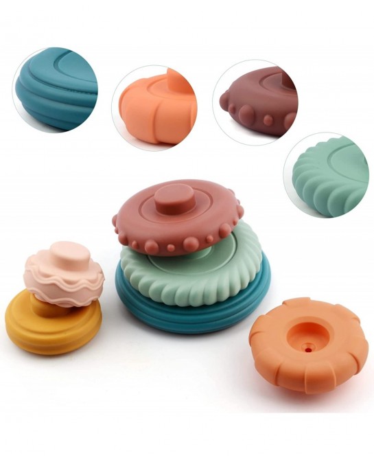 7Pcs Dinosaur Baby Stacking Toys Nesting Circle Toy Soft Building Rings Stacker & Teethers Squeeze Play with Early Educationa...