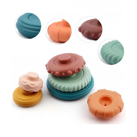 7Pcs Dinosaur Baby Stacking Toys Nesting Circle Toy Soft Building Rings Stacker & Teethers Squeeze Play with Early Educationa...