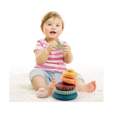 7Pcs Dinosaur Baby Stacking Toys Nesting Circle Toy Soft Building Rings Stacker & Teethers Squeeze Play with Early Educationa...