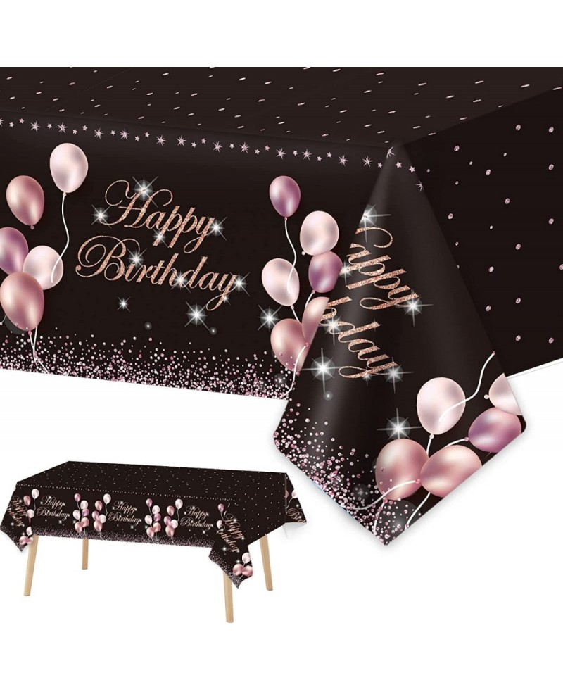 3 Pieces Rose Gold Birthday Party Tableclothes Birthday Party Tablecovers for Girls Women Pink Rose Gold Birthday Tableclothe...