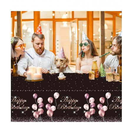3 Pieces Rose Gold Birthday Party Tableclothes Birthday Party Tablecovers for Girls Women Pink Rose Gold Birthday Tableclothe...