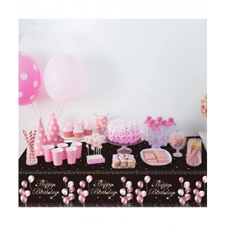 3 Pieces Rose Gold Birthday Party Tableclothes Birthday Party Tablecovers for Girls Women Pink Rose Gold Birthday Tableclothe...