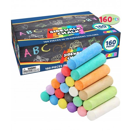 160 PCS Washable Sidewalk Chalks Set Non-Toxic Jumbo Chalk for Outdoor Art Play Painting on Chalkboard Blackboard and Playgro...