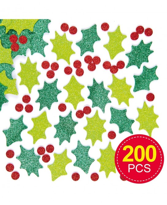 EX729 Holly and Berry Glitter Foam Stickers - Pack of 200 for Kids to Decorate Christmas Cards and Collage $15.74 Kids' Stickers