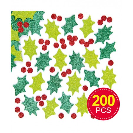 EX729 Holly and Berry Glitter Foam Stickers - Pack of 200 for Kids to Decorate Christmas Cards and Collage $15.74 Kids' Stickers