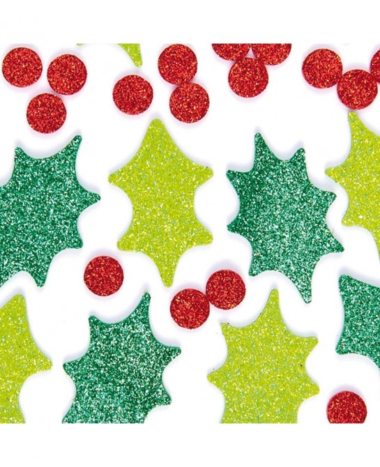 EX729 Holly and Berry Glitter Foam Stickers - Pack of 200 for Kids to Decorate Christmas Cards and Collage $15.74 Kids' Stickers