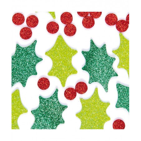 EX729 Holly and Berry Glitter Foam Stickers - Pack of 200 for Kids to Decorate Christmas Cards and Collage $15.74 Kids' Stickers