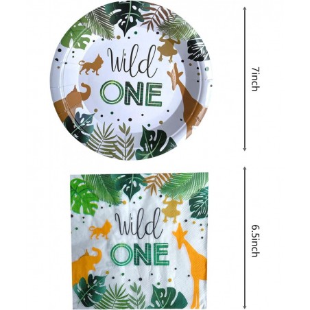 Wild One Birthday Party Supplies 20 Plates and 20 Napkin Jungle Wild One Theme Birthday Party Decoration for Boy Kids $23.72 ...