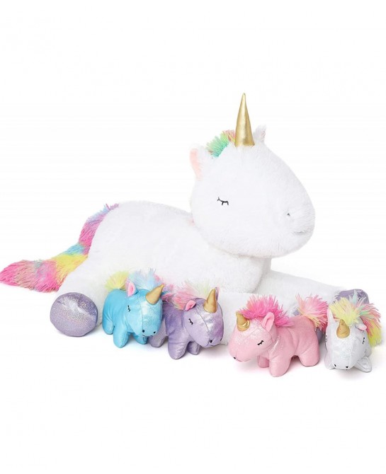 Unicorn Stuffed Animal for Girls Mommy Stuffed Unicorn with 4 Baby Unicorns Cute Plush Unicorn Toy for Kids 22'' $45.71 Stuff...