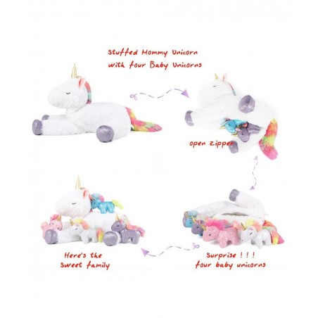 Unicorn Stuffed Animal for Girls Mommy Stuffed Unicorn with 4 Baby Unicorns Cute Plush Unicorn Toy for Kids 22'' $45.71 Stuff...