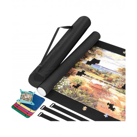 Jigsaw Puzzle Mat Roll Up Jigsaw Puzzle Rubber Mat Saver Pad 46” x 26” Portable Up to 1500 Pieces with Non-Slip Rubber Bottom...