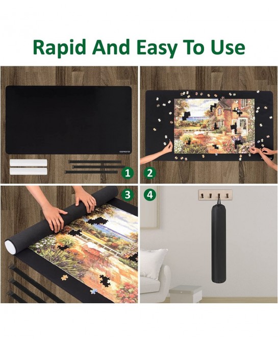 Jigsaw Puzzle Mat Roll Up Jigsaw Puzzle Rubber Mat Saver Pad 46” x 26” Portable Up to 1500 Pieces with Non-Slip Rubber Bottom...