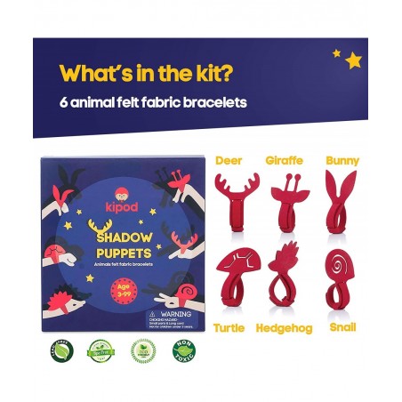 Hand Shadow Puppets Bracelets Kit – 6 Kids Wristbands with Animal Shapes to Create Fun Shadow Theater Creatures for Open-Ende...