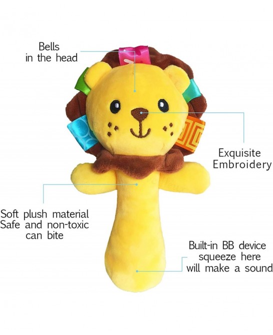 Cartoon Stuffed Animal Baby Soft Plush Hand Rattle Squeaker Sticks for Toddlers - Elephant and Lion $17.66 Baby Rattles & Plu...