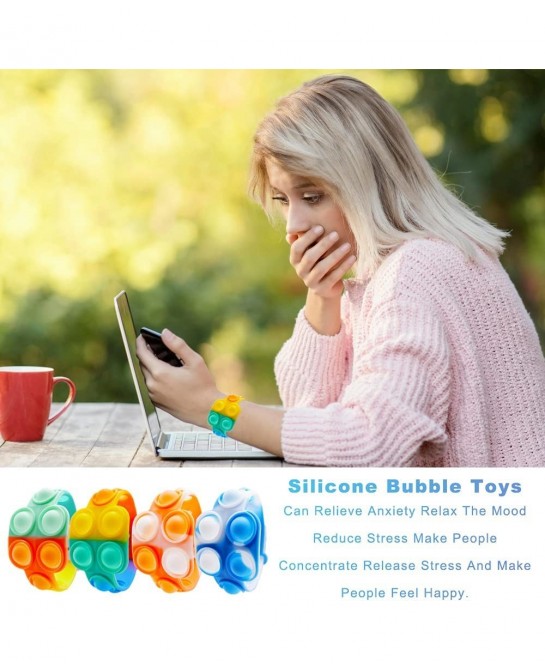 2Pcs Stress Relief Wristband Fidget Toys Portable Simple Dimple Sensory Fidget Bracelet Stress Relief Hand Toy for Kids Adult...