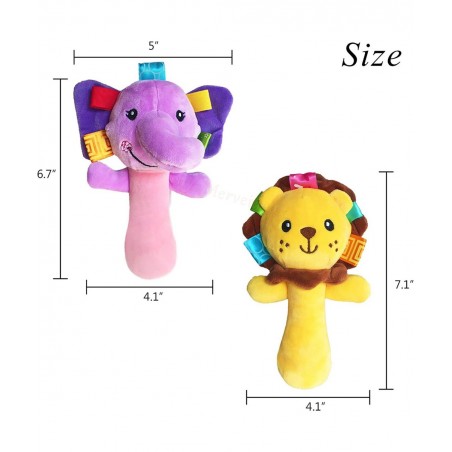 Cartoon Stuffed Animal Baby Soft Plush Hand Rattle Squeaker Sticks for Toddlers - Elephant and Lion $17.66 Baby Rattles & Plu...