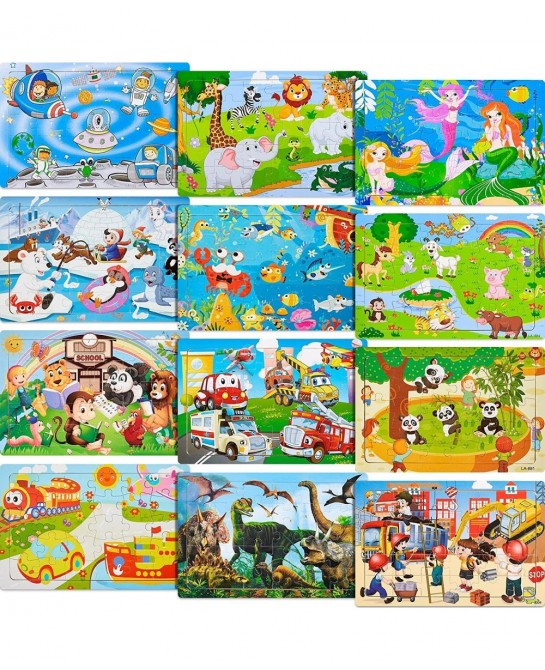 12 Pack Puzzles for Kids Ages 3-8 Toddler Wooden Jigsaw Puzzles 30 Pieces Children Puzzles Educational Learning Puzzles Toys ...