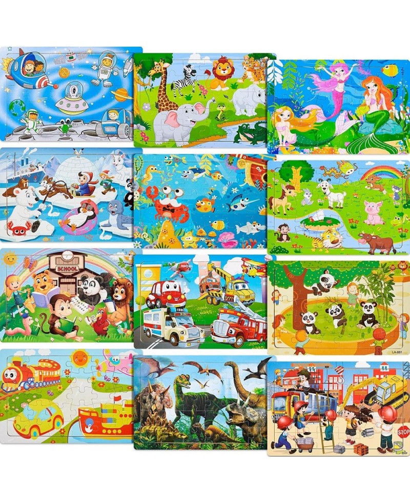 12 Pack Puzzles for Kids Ages 3-8 Toddler Wooden Jigsaw Puzzles 30 Pieces Children Puzzles Educational Learning Puzzles Toys ...